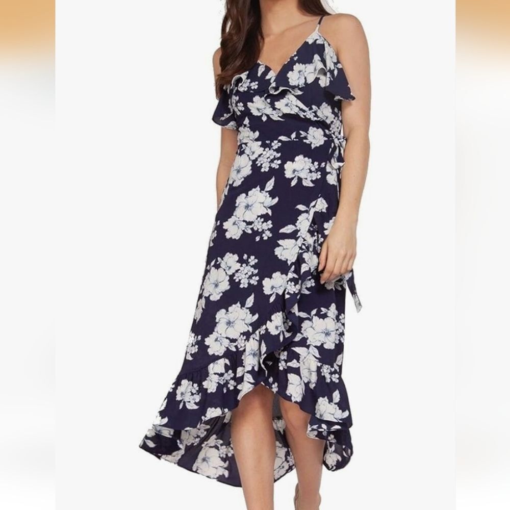 Dex Navy Floral Spaghetti Strap Dress With Hi-Lo Hem Size XS New‎ With Tags